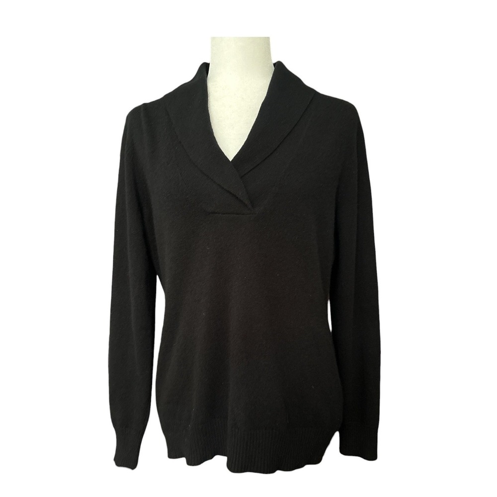 Charter Club‎ Womens Cashmere Sweater XL Black Shawl Collar 2-Ply V-Neck NWT